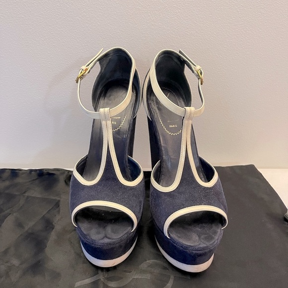 Yves Saint Laurent blue suede platform wedge 38. - Picture 3 of 10